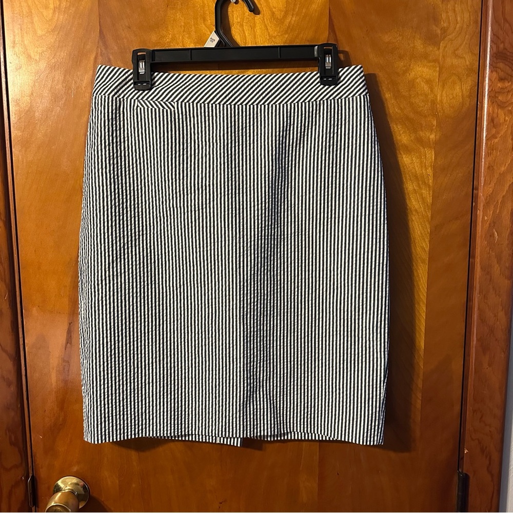 J-Crew Classic Black and White Striped Pencil Skirt